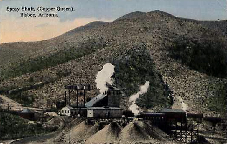Spray Shaft, Copper Queen (Postcard), Bisbee, AZ.jpg - SPRAY SHAFT, COPPER QUEEN POSTCARD, BISBEE, AZ